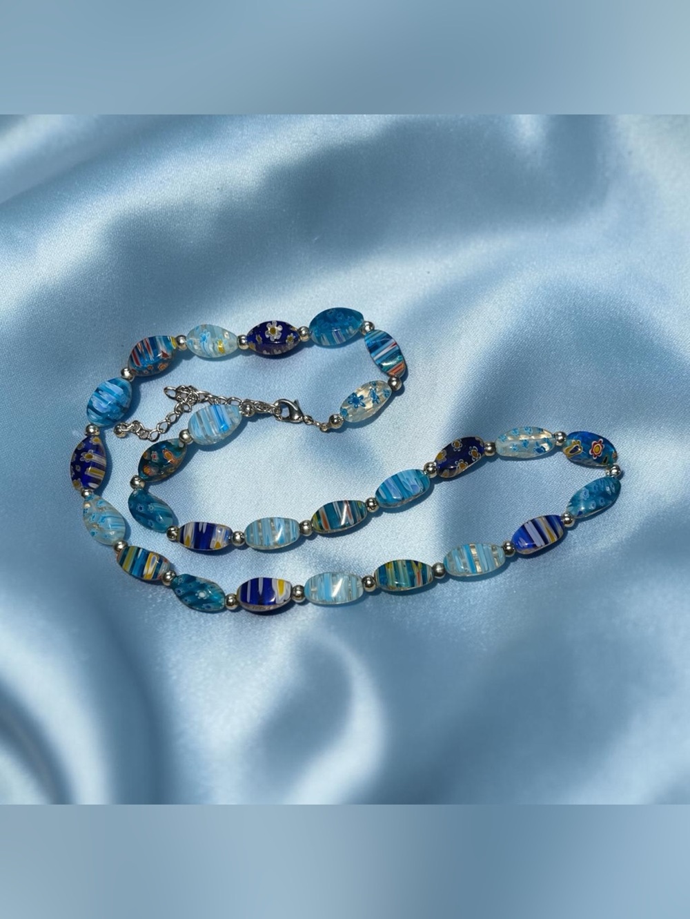 Coastal Blue Millefiori Art Glass Statement Necklace